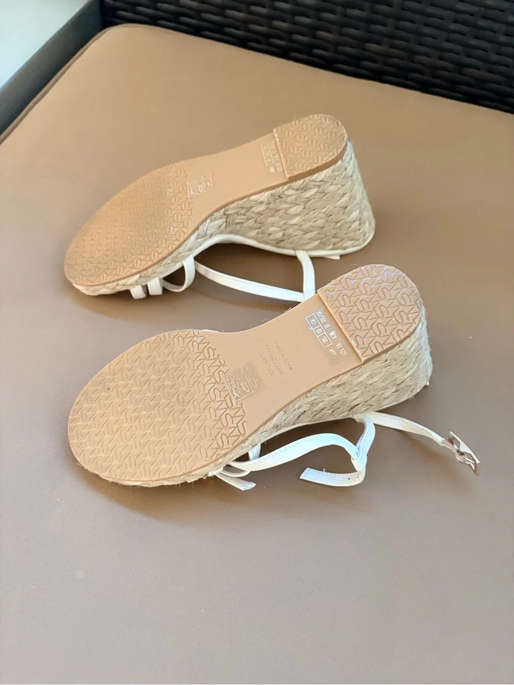 Stuart Weitzman White Strappy Espadrille Wedge Sandals